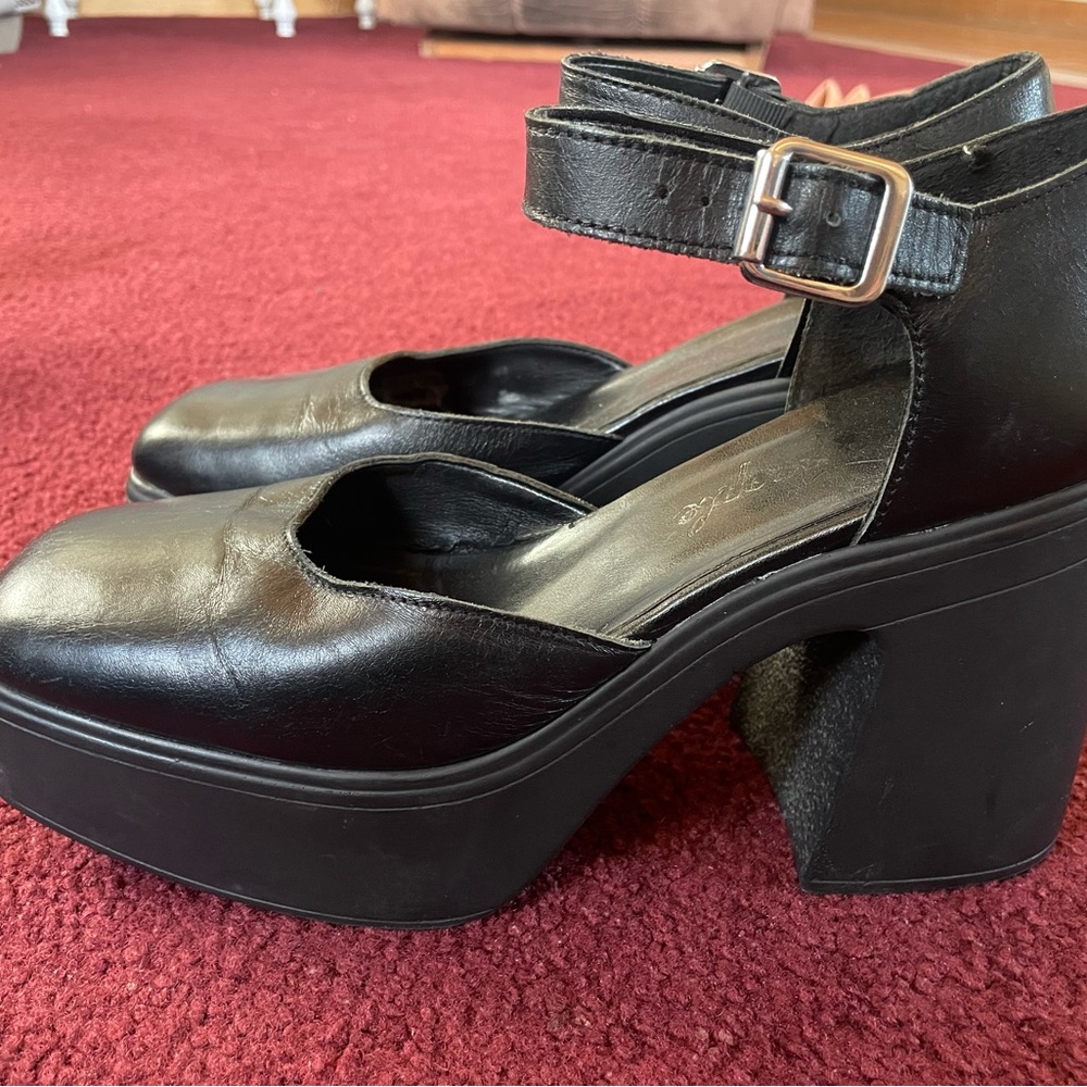 Free People Black Chunky Heel Mary Janes